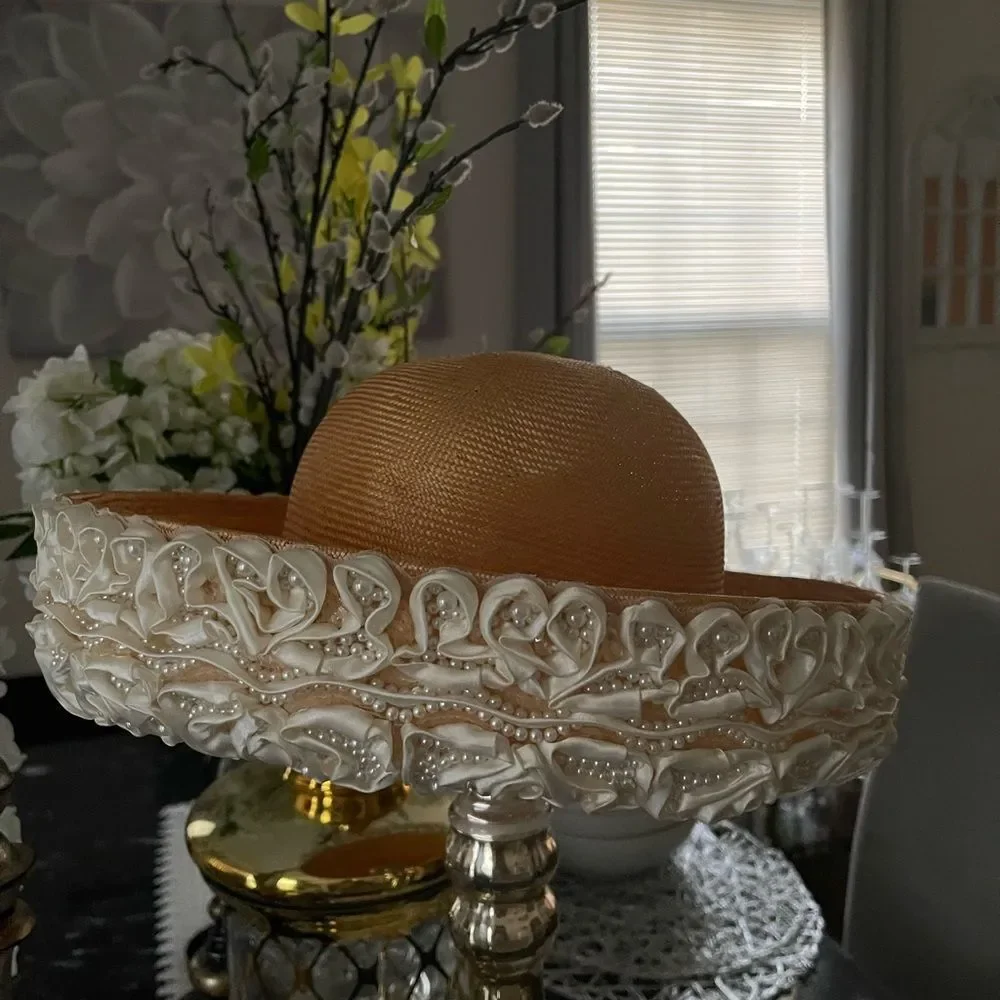 B. Michael Pearl Ribbon Embellished Straw Hat - Picture 3 of 11